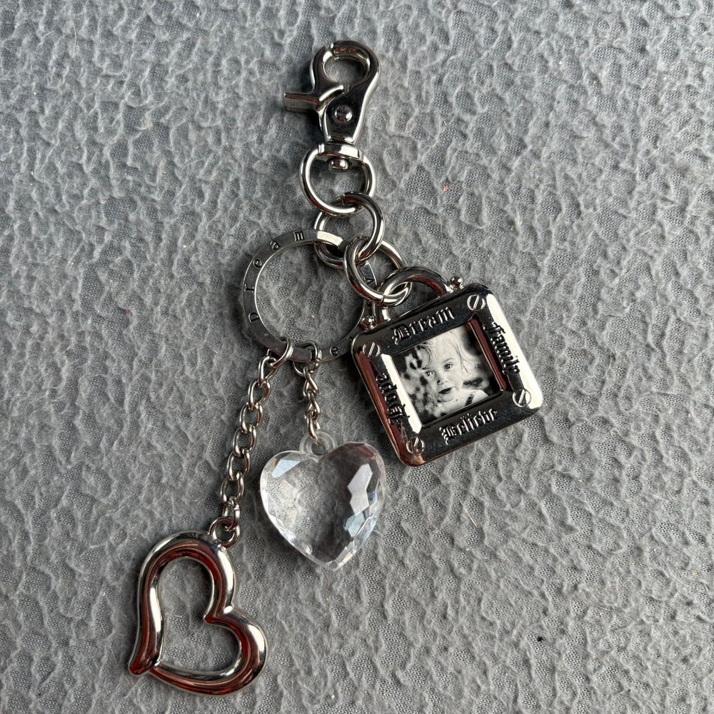 Reflections Silver Tone Photo Frame Keychain Heart Charms Dream Believe Hope